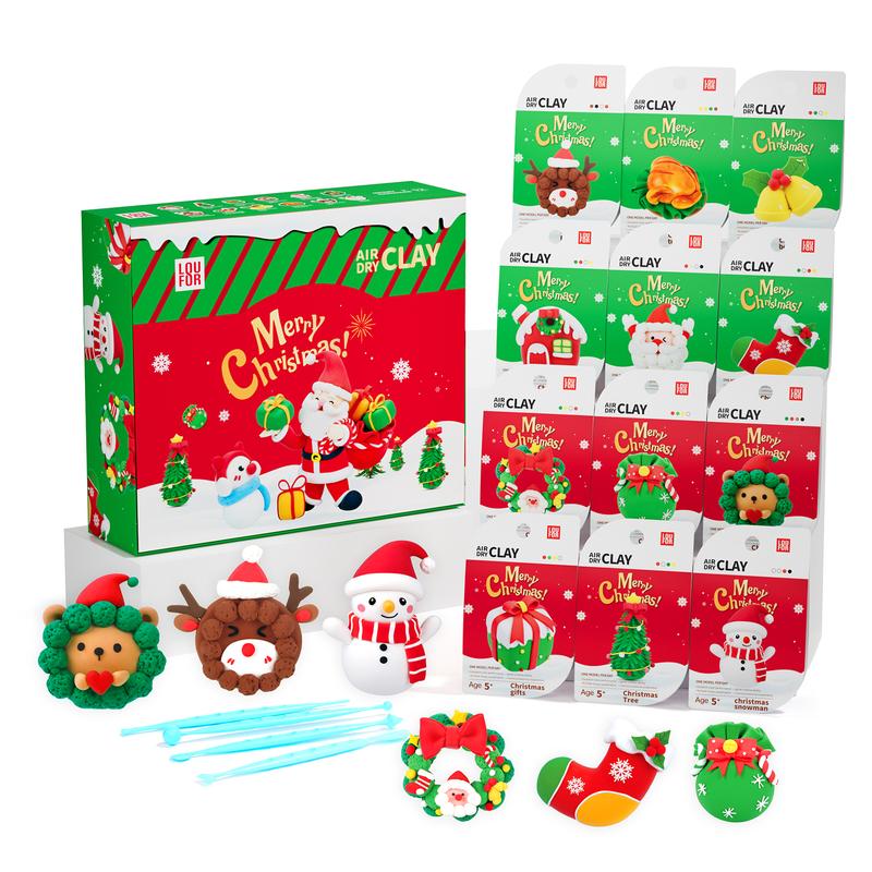 Air DIY Clay - [ Christmas Limited Edition ], 12 Boxes, Soft & Ultra Light, Safe & Non-Toxic, DIY Craft for Kids with Accessories, Tools and Tutorials