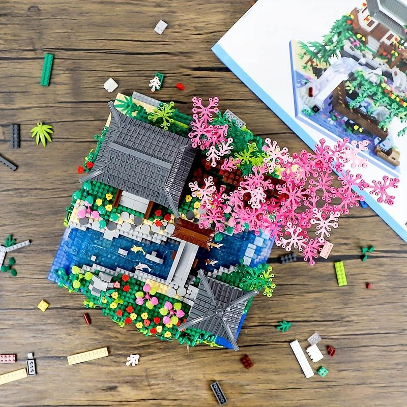 3320pcs Micro Building Blocks Set Chinese Architecture of Peach Blossom, Cherry Blossom Bonsai Tree Building Set, Collectible Models of Classical Famous christmas 2024 ornaments