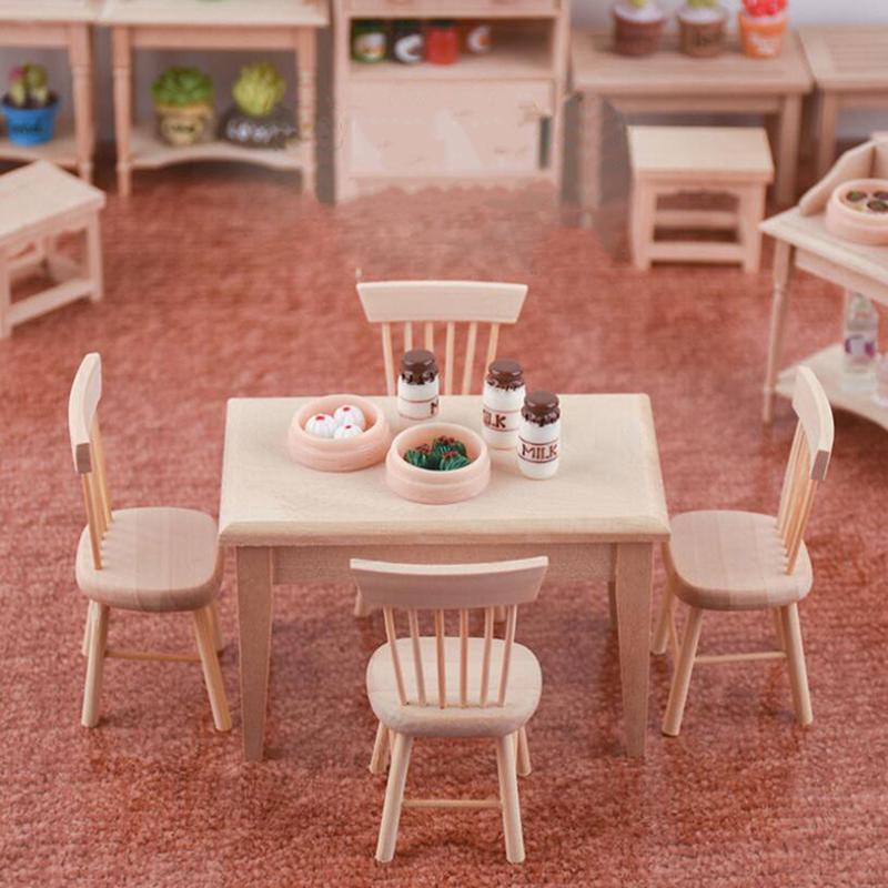 1 12 Miniature Dollhouse Furniture Wooden Dining Table Chair Simulation Toy