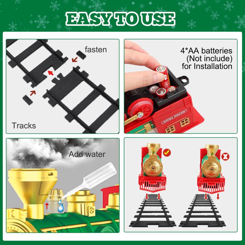 Interactive Steam Train Set, Realistic Smoke, Lights & Sounds Classic Electric Train Set, Holiday Decoration for Boys & Girls