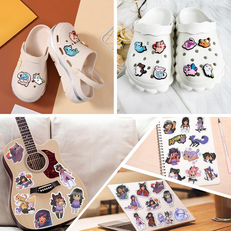 69-PCS 11-inches Cat Plush + 60 Stickers + 8 Shoes Charms- Goddess Cat Collection - 100% Embroidered plush - Cat Stuffed Animal Collection (Goddess, KC, KC Heart, Rainbow, Noi Pizza, Cat)