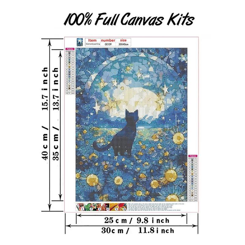 Moon & Cat Pattern DIY Diamond Art Painting Picture Without Frame, 5D Artificial Diamond Art Embroidery Kit, DIY Decorative Painting for Bedroom Living Room Office