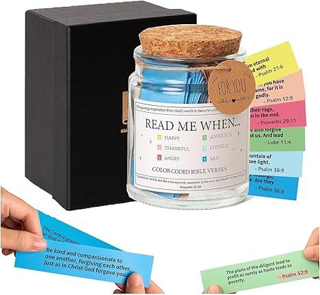 Bible Verse Jar, Read Me When Bible Verses Jar for Emotions and Feelings, The Hope Bible Verses Jar with 96 Coloring Bible Cards, Bible Verses in a Jar for Christian Gifts Easter Christmas Gift