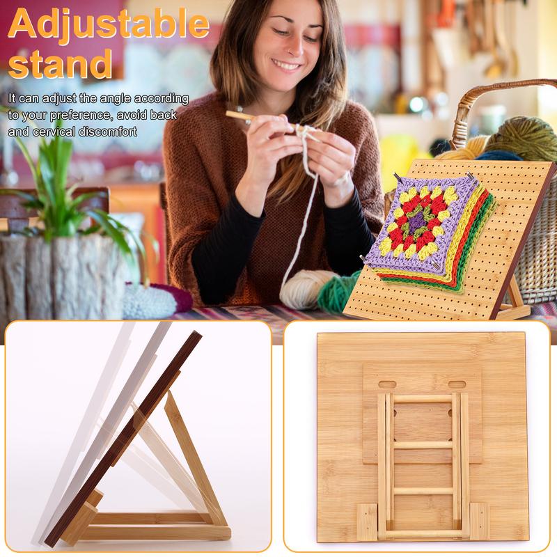 9.8 11.4inch Crochet Hook Holder with 20 Steel Rods Bamboo Wood Blocker Board Reusable Blocker Board for Beginner Knitting Enthusiasts Crochet