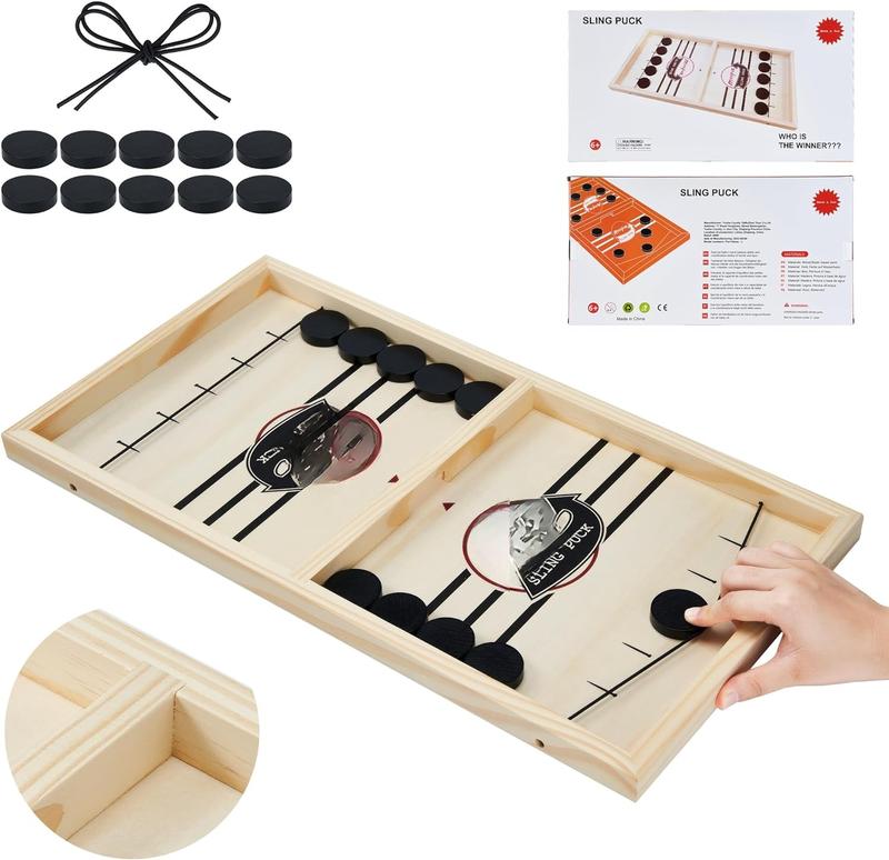 Fast Sling Puck Game,Wooden Hockey Game,Super Foosball Table,Desktop Battle Parent-Child Interaction Winner Slingshot Game,Adults and Kids Family Game Toys