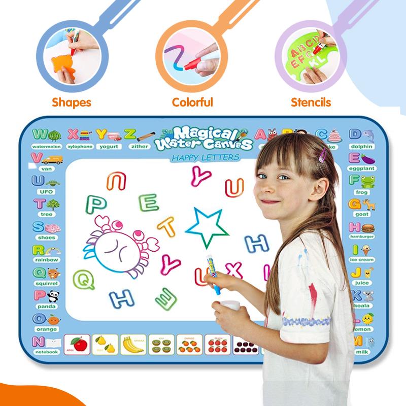 [Christmas Gift]Water Doodle Mat toddler Alphabet DIY Painting Writing Color Doodle Drawing Mat Toy Bring Magic Pens Educational Toys for Age 3 + Girls Boys Age Gift