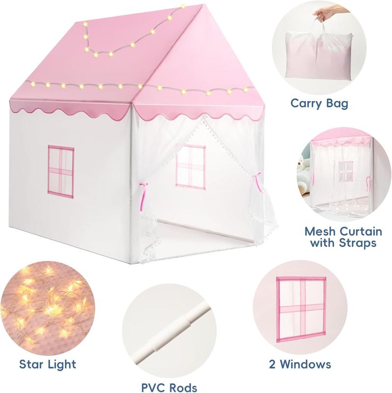 Christmas gift Kid Tent with Star Lights - Large Princess Playhouse for Toddlers | Indoor & Outdoor Toy House Gift for Girls