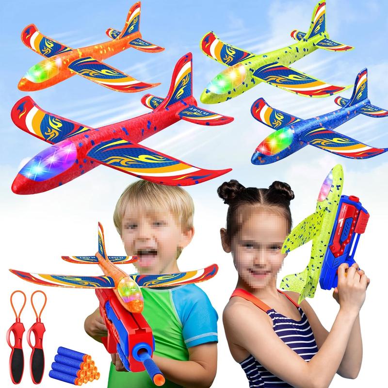 9 Pack Airplane Launcher Toys, Foam Glider Led Plane with 2 Launchers, Slingshots, Bullets, Kids Outdoor Flying Toys with 2 Flight Modes, Gifts for Boys Girls 4 5 6 7 8 9 10 11 12 Year Old