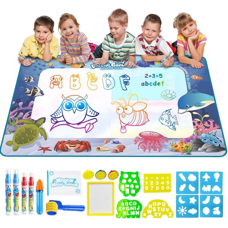 [Christmas Gift]Water Doodle Mat toddler Alphabet DIY Painting Writing Color Doodle Drawing Mat Toy Bring Magic Pens Educational Toys for Age 3 + Girls Boys Age Gift