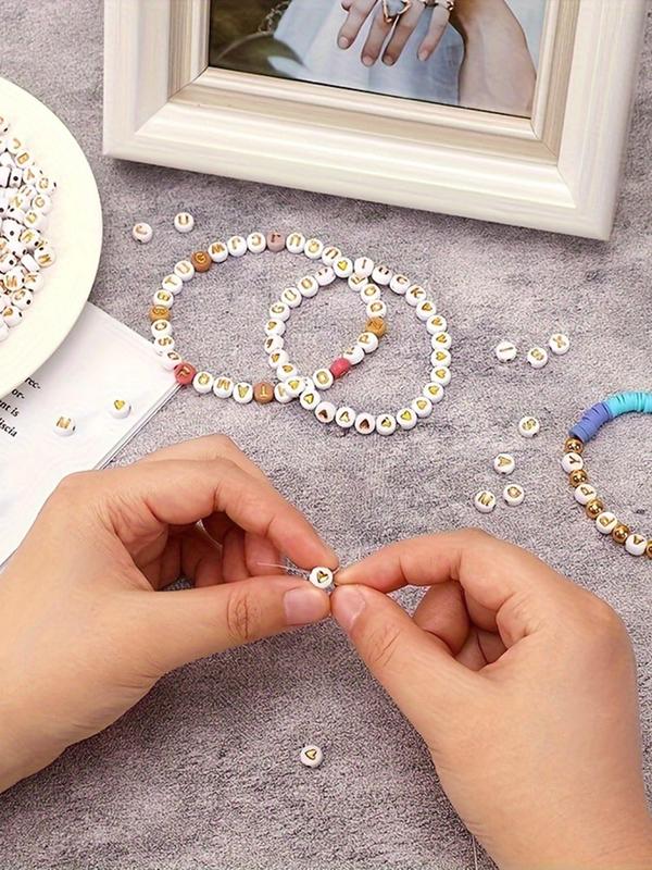 Letter Design Beaded, 500 1000pcs Round Acrylic Bead for Women Girls, Diy Jewelry Accessories for Bracelet & Necklace & Keychain & Earring, Birthday Gift