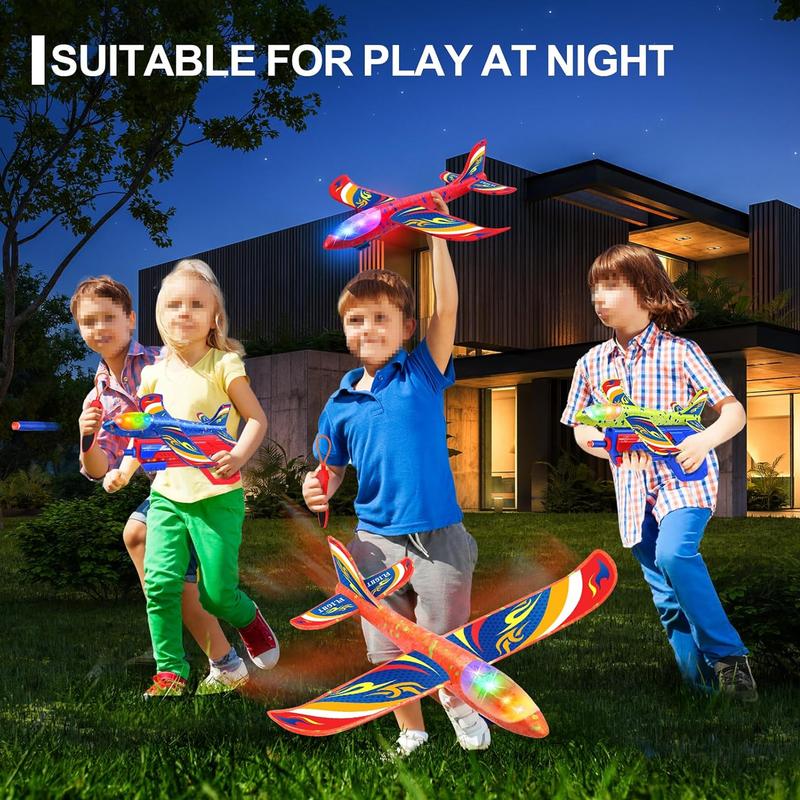 9 Pack Airplane Launcher Toys, Foam Glider Led Plane with 2 Launchers, Slingshots, Bullets, Kids Outdoor Flying Toys with 2 Flight Modes, Gifts for Boys Girls 4 5 6 7 8 9 10 11 12 Year Old