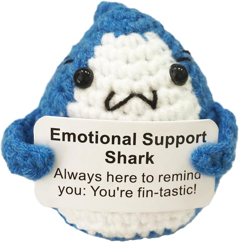 Emotional Support Shark, Cute Positive Crochet Animal Decoration, Funny Friend Gift for Shark Lovers Family Women Men