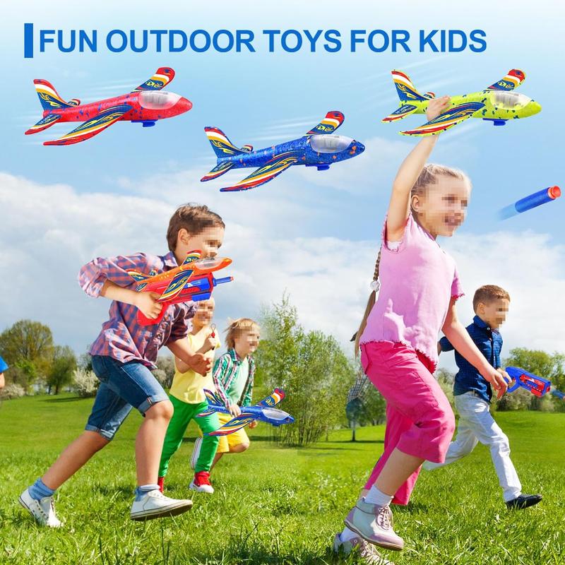 9 Pack Airplane Launcher Toys, Foam Glider Led Plane with 2 Launchers, Slingshots, Bullets, Kids Outdoor Flying Toys with 2 Flight Modes, Gifts for Boys Girls 4 5 6 7 8 9 10 11 12 Year Old