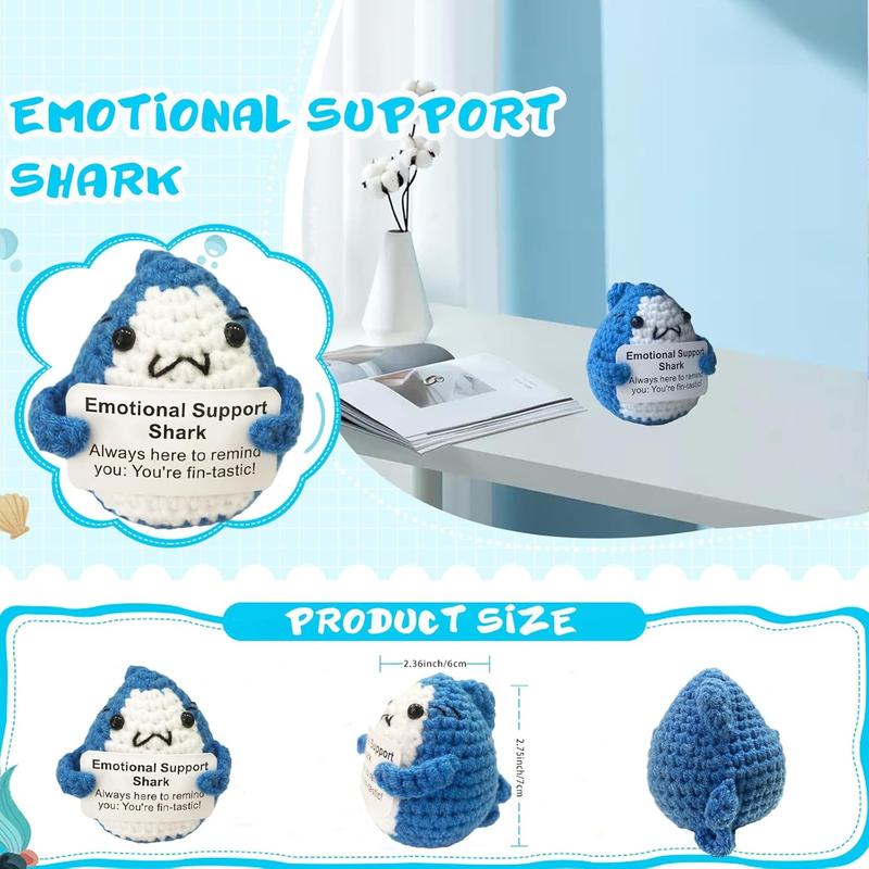 Emotional Support Shark, Cute Positive Crochet Animal Decoration, Funny Friend Gift for Shark Lovers Family Women Men