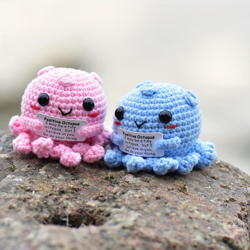 Cute Octopus Design Crochet, 1 Count Positive Funny Octopus Head with Positive Letter Card, Handmade Emotional Support Pickled Gift