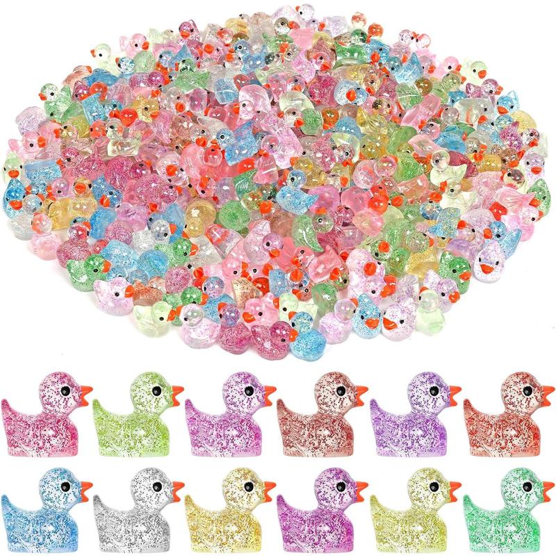 120 Pcs Glitter Mini Resin Ducks 12 Colors Little Duck Figures Tiny Ducks for DIY Garden Micro Landscape Aquarium Potted Dollhouse Decoration Decor