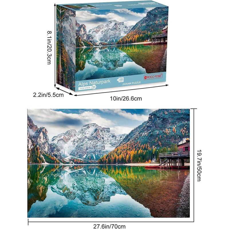 1000 piece puzzle for children and adults in the autumn nature park of the Italian Alps. Floor puzzle for children and adults