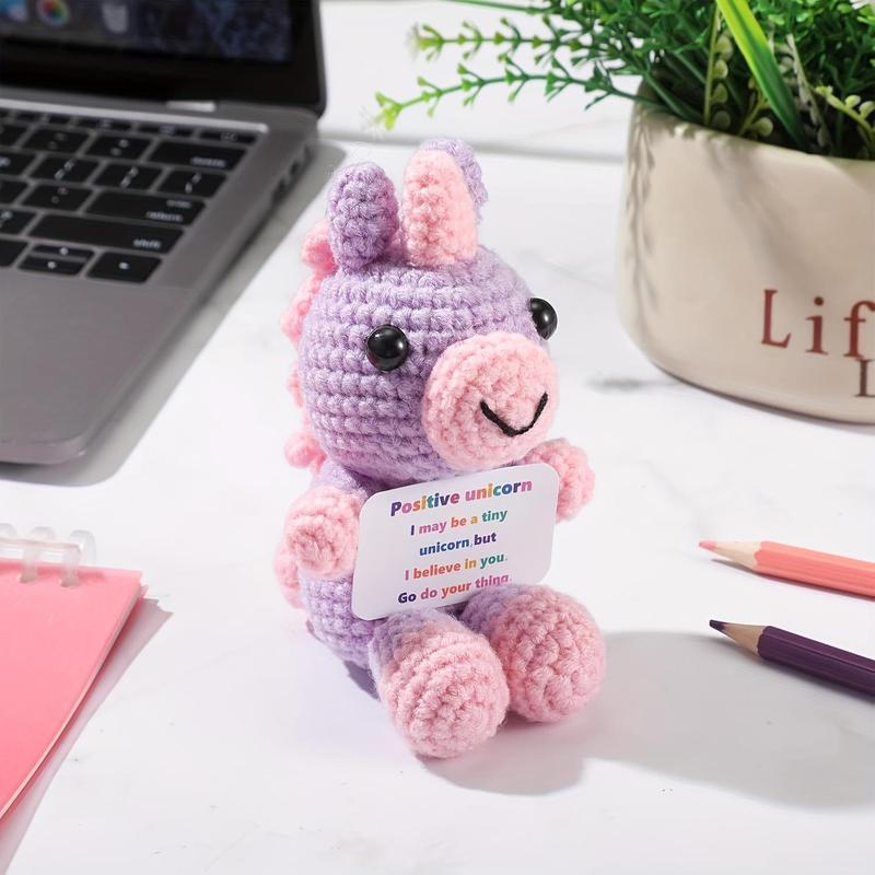 Cute Unicorn Design Crochet Doll, 4.72inch Positive Unicorn Bear Stuffed Animal with Positive Card, Knitted Unicorn Bear Crochet Doll for Women Birthday Party Decorations