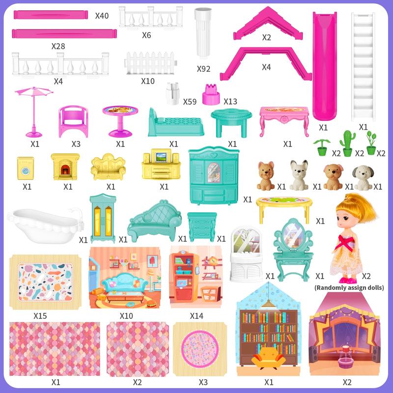 Dolls House Toys - Doll Home, Pretend Home Toy with Accessories and Furniture, Doll Houses Playset Building Toys Dolls Villa