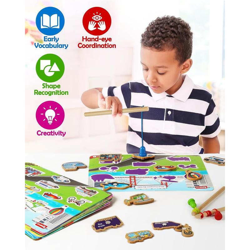 SYNARRY 89 Pcs Wooden Magnetic Sight Word Fishing Game Preschool Activity, Memory Sorting Matching Game for 3 4 5 Years Old Learning Flashcards, Montessori Educational Toys Gifts for Kids Ages 3-5 4-6