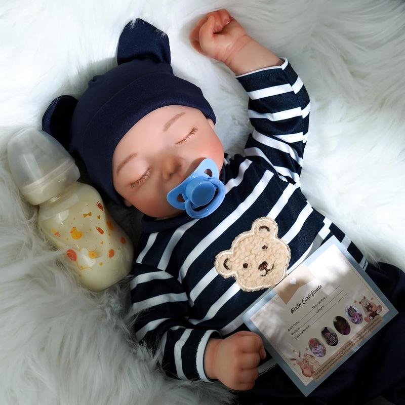 BABESIDE Lifelike Reborn Baby Dolls - 18-Inch Realistic-Newborn Baby Dolls Boy Soft Body Real Life Baby Dolls with Blue Pajamas Feeding Kit for Kids Age 3+ & Collection