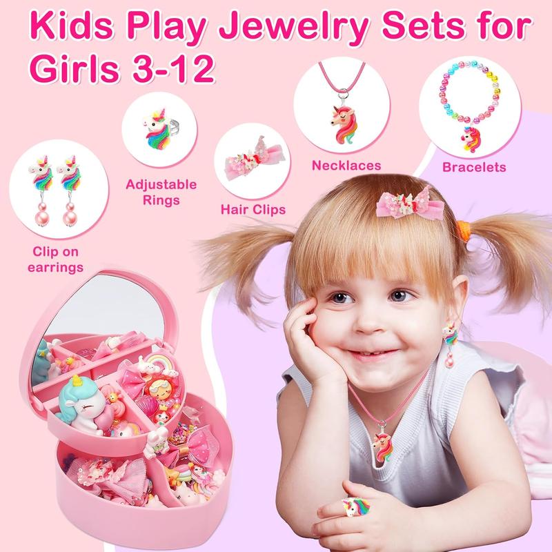 Kids Jewelry for Girls 4-6,  DIY Jewelry Box Includes Toddler Rings, Necklaces, Bracelets, Earrings, Hair Clips, Arts and Crafts Kits Birthday Gifts