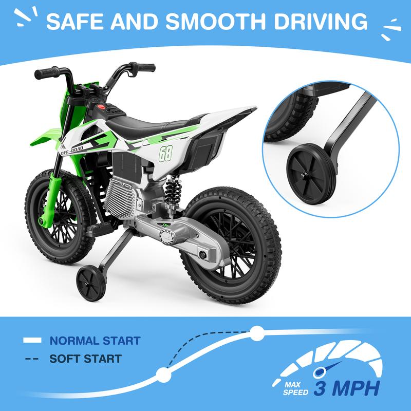 S6 12V Kids Motorcycle, 2x25W Ride on Motorbike, Equipped with Wireless Connection, Self-Control Throttle Grip, Idea Gift for Kids Aged 3-8