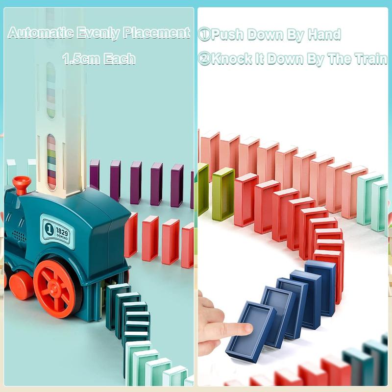 180 Pcs Domino Train Set, Montessori Toy with Colorful Tracks, Christmas & Creative Birthday Toy, Automatic Block Laying Stacker Game