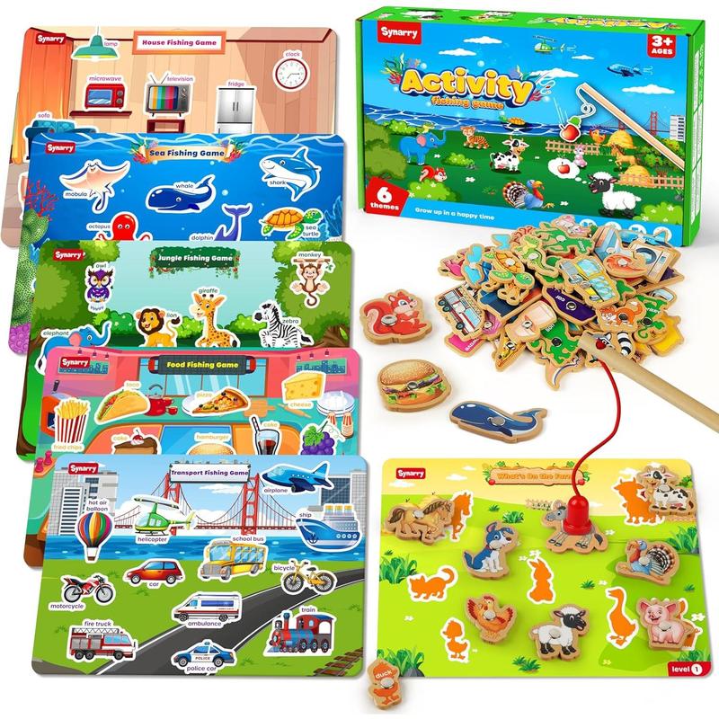 SYNARRY 89 Pcs Wooden Magnetic Sight Word Fishing Game Preschool Activity, Memory Sorting Matching Game for 3 4 5 Years Old Learning Flashcards, Montessori Educational Toys Gifts for Kids Ages 3-5 4-6