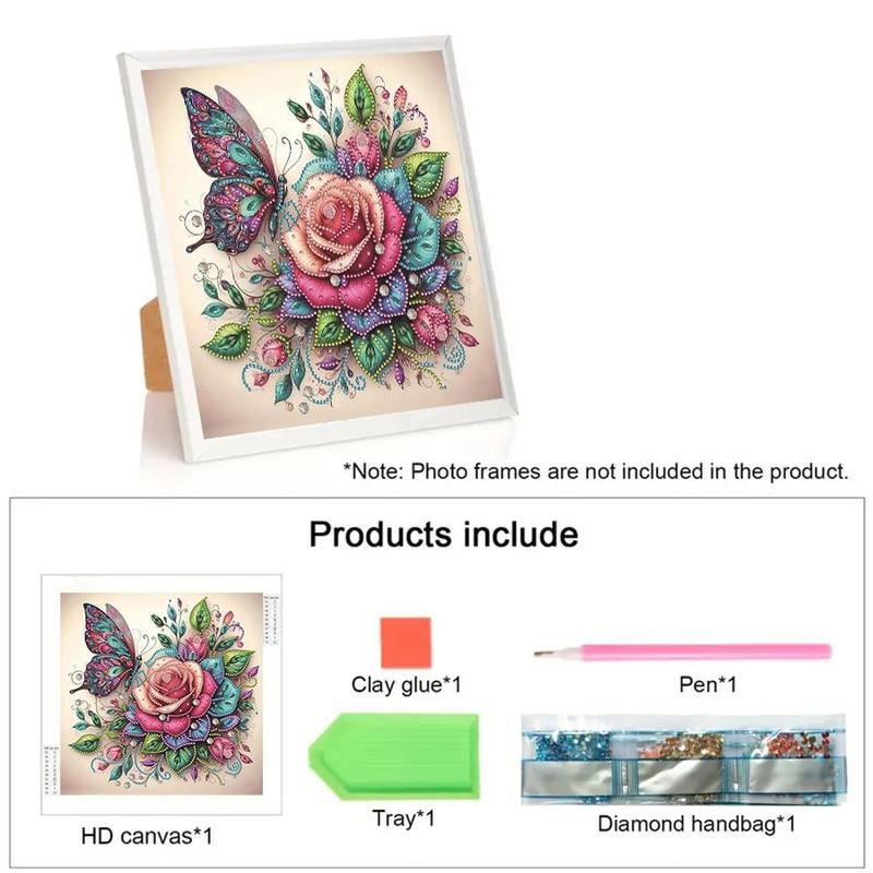 Butterfly & Rose Pattern DIY Diamond Arts Colorful Painting Kit without Frame, DIY 5D Diamond Arts Colorful Painting for Home Wall Decor