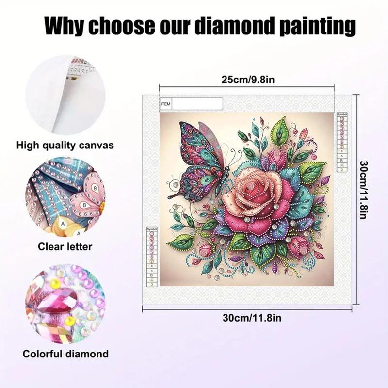 Butterfly & Rose Pattern DIY Diamond Arts Colorful Painting Kit without Frame, DIY 5D Diamond Arts Colorful Painting for Home Wall Decor