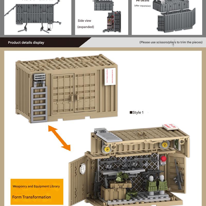 Military Building Blocks Weapon Equipment Warehouse Container Scene Soldier Warehouse Dormitory Fire-Pump Room Assembled Toys