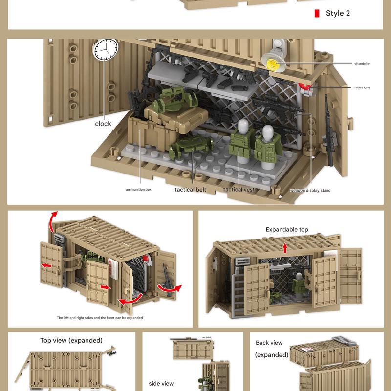 Military Building Blocks Weapon Equipment Warehouse Container Scene Soldier Warehouse Dormitory Fire-Pump Room Assembled Toys