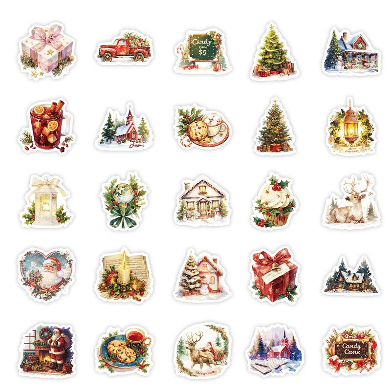 Cartoon Christmas Themed Sticker, 50pcs set Cute Cartoon Graffiti Sticker, DIY Decorative Sticker for Scrapbooking, Journaling, Gift Wrapping