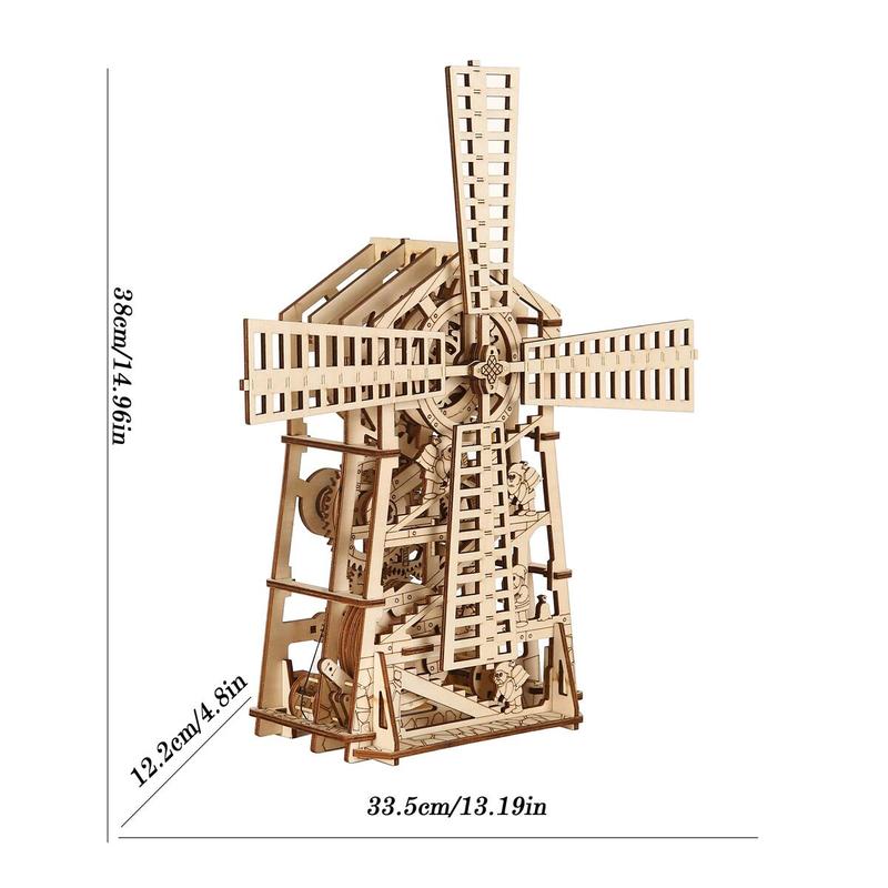 Wood Trick Windmill Rotating Mechanical Model - 3D Wooden Puzzles for Adults and Kids to Build - Engineering DIY Wooden Models for Adults to Build