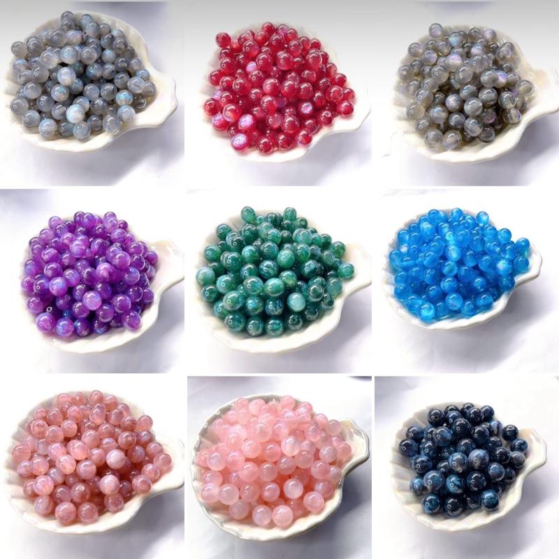 DIY 8mm 10mm 12mm Cat Eye Round Bead, Resin Colourful Round Loose Spacer Bead For Jewelry Making, Bracelet Earring Necklace Handmade Phone Chain Ornament Making Bead Lustrous Smooth and shiny