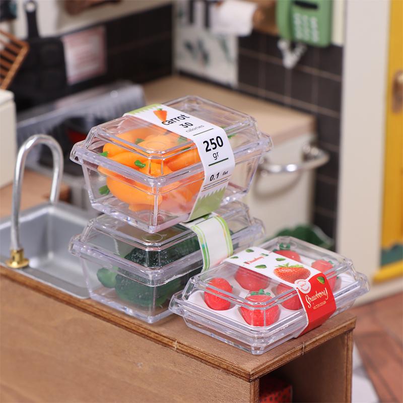 1 12 Dollhouse Mini Supermarket Vegetable Fruit Model With Clear Box Dollhouse Simulated Food Decoration Dolls House Accessories