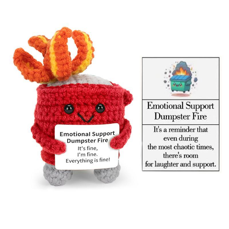 Creative Trash Can Flame Design Crochet Toy, 1 Count Emotional Support Dumpster Fire with Card, Festive Decorations for Home Office Desk