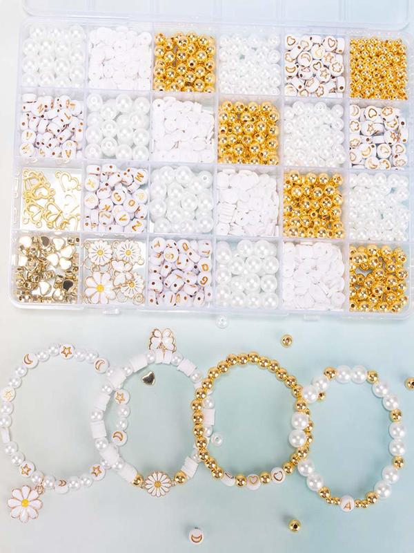 Fashion Faux Pearls & Beads Kit, Including Clay Beads & Heart & Daisy Charms, DIY Jewelry Accessories for Bracelets & Necklaces & Earrings DIY Making