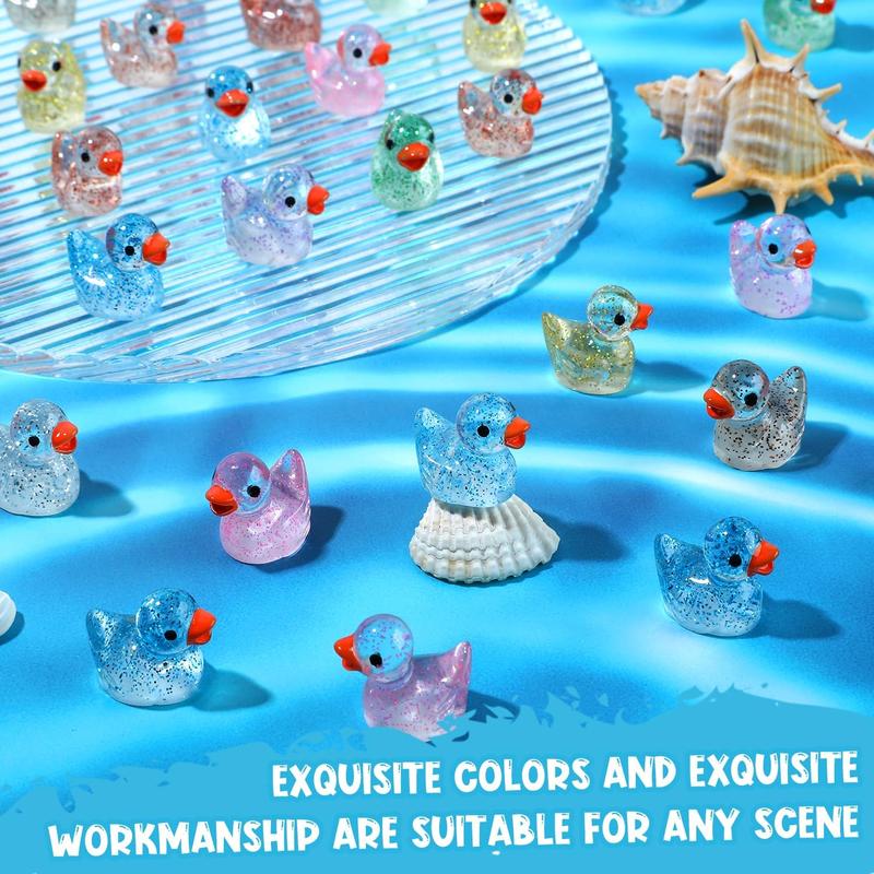 120 Pcs Glitter Mini Resin Ducks 12 Colors Little Duck Figures Tiny Ducks for DIY Garden Micro Landscape Aquarium Potted Dollhouse Decoration Decor