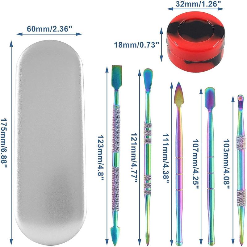 6PCS Wax Carving Tool, Stainless Steel Wax Tool Carving Tool Kit, Rainbow Sculpting Tool Spoon Carving Tool, Double-Headed, with Silica Gel Container, Rainbow