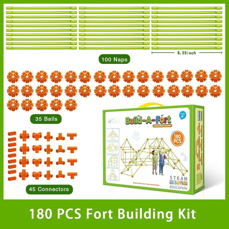 180 Pack Fort Building Kits for Kids 4, 5, 6, 7, 8+ Year Old Boys & Girls, Creative STEM Building Toys for DIY Castles, Tunnels, Play Tent, for Aged 5-8, 8-12