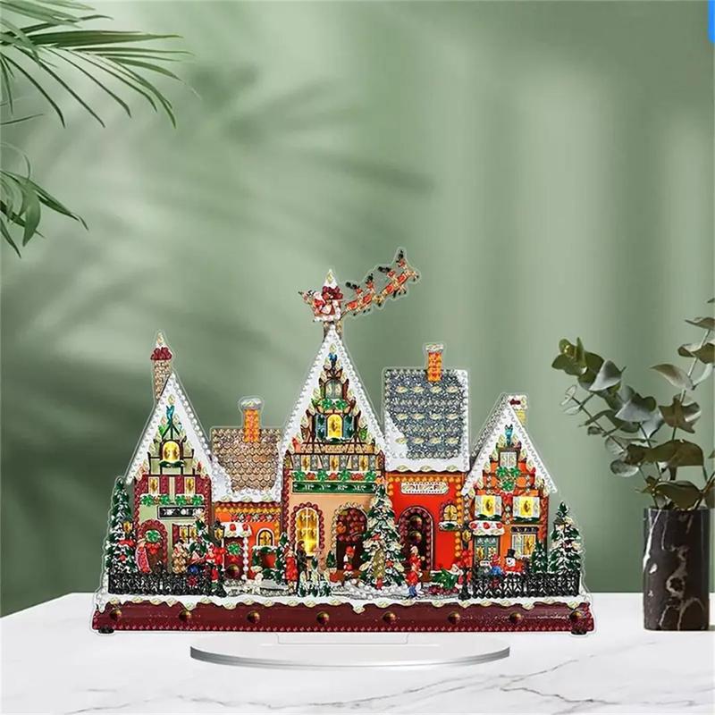 Snow House Design DIY Diamond Arts Colorful Painting Kit Ornament, DIY 5D Diamond Arts Colorful Painting Kit, Suitable for Home Office Desk Decoration