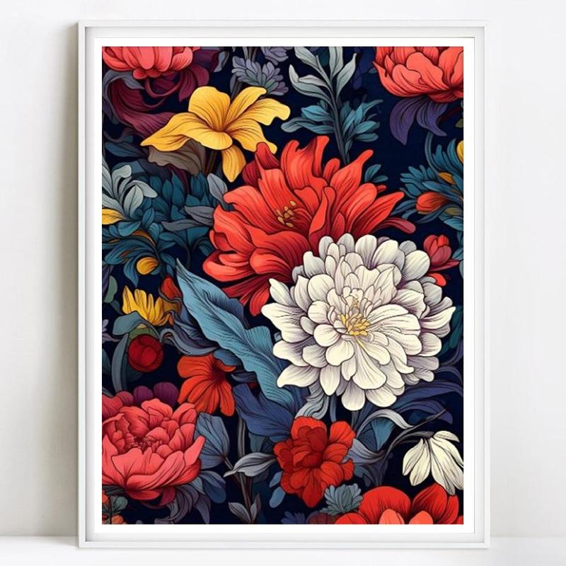 Flower Pattern DIY Diamond Arts Painting Kit without Frame, DIY Decorative Art Picture for Beginner, Wall Art Decor for Home Living Room Bedroom