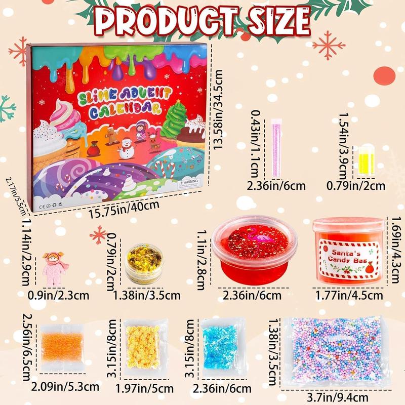 24 Days Christmas Advent Calendar 2024, 16 DIY Slime, Foam Balls,Fruit Slices & Glow in The Dark Xmas Gift Classroom Prizes,Slime Advent Calendar