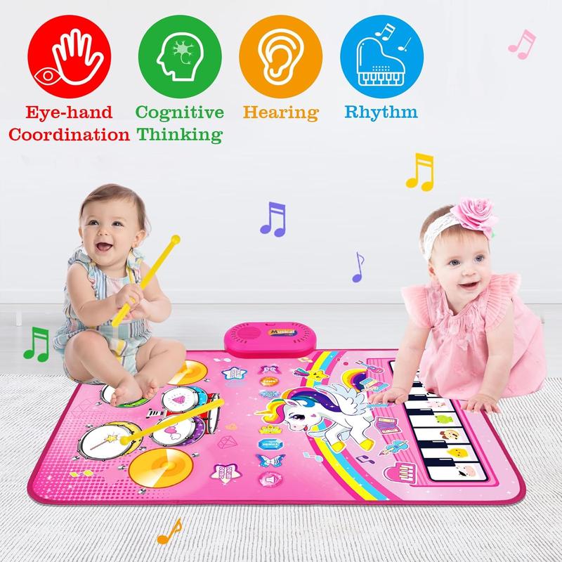 Toys for 1 Year Old Girl Gifts: Baby Musical Mat Toddler Toys Age 1-2 - 3 in 1 Piano Drum Animal Touch Unicorn Toys - Infant Music Toy 12-18 Months Babies Birthday Gifts for 1 2 3 Year Old Boys Girls