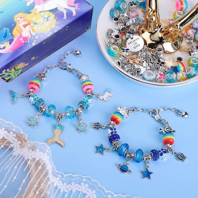 Charm Bracelet Making Kit,Unicorn Mermaid Crafts Gifts Set Can Inspires Imagination and Creativity,Jewelry Making Kit Perfect Gifts for Girls 5-12 Years Old