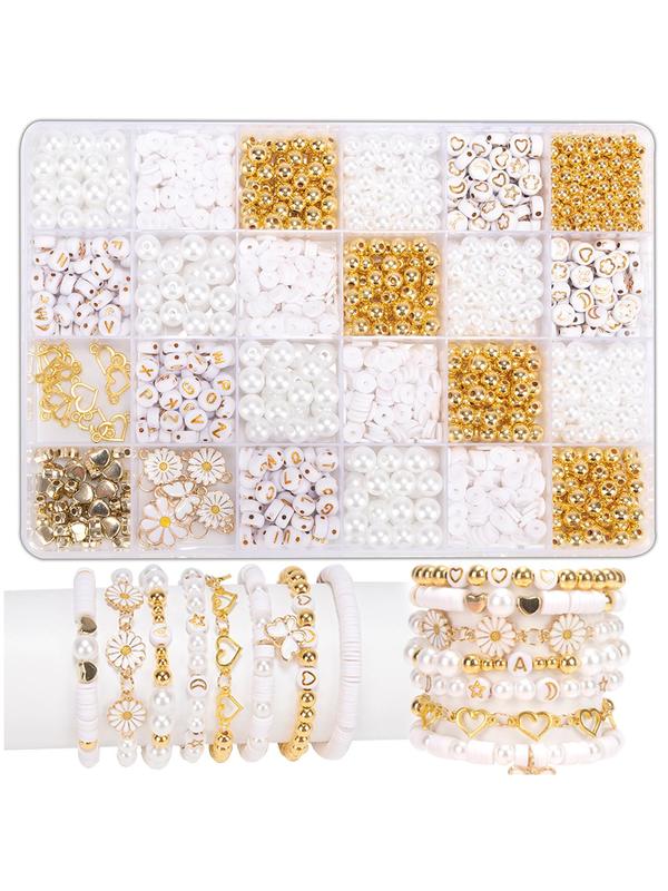 Fashion Faux Pearls & Beads Kit, Including Clay Beads & Heart & Daisy Charms, DIY Jewelry Accessories for Bracelets & Necklaces & Earrings DIY Making