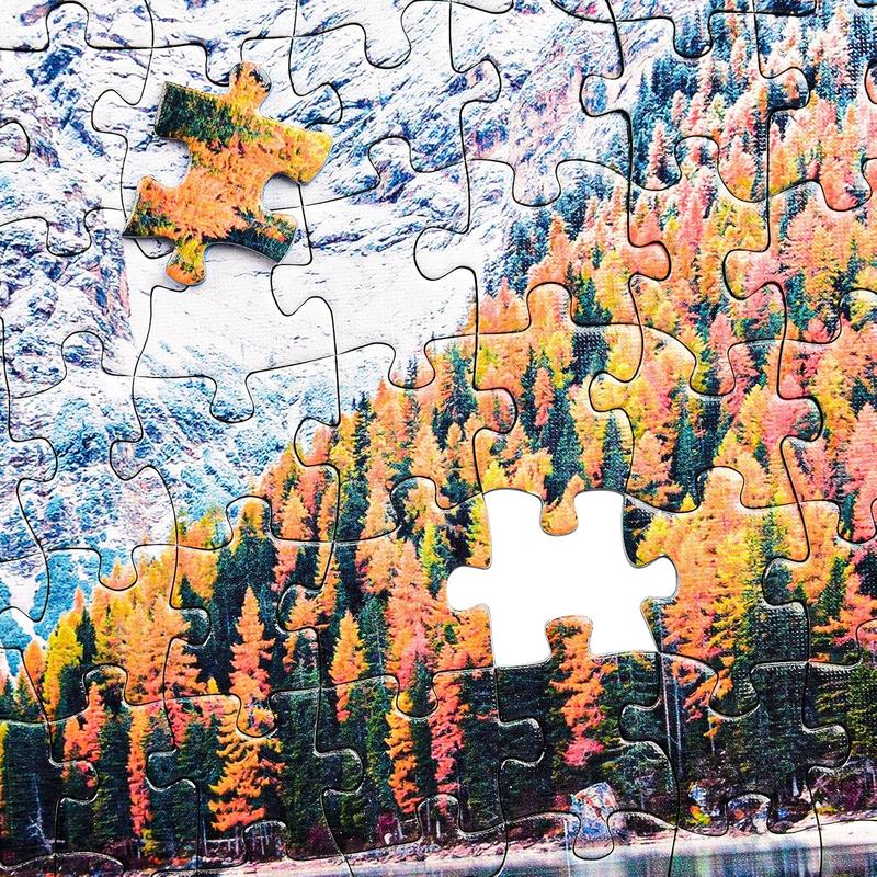 1000 piece puzzle for children and adults in the autumn nature park of the Italian Alps. Floor puzzle for children and adults