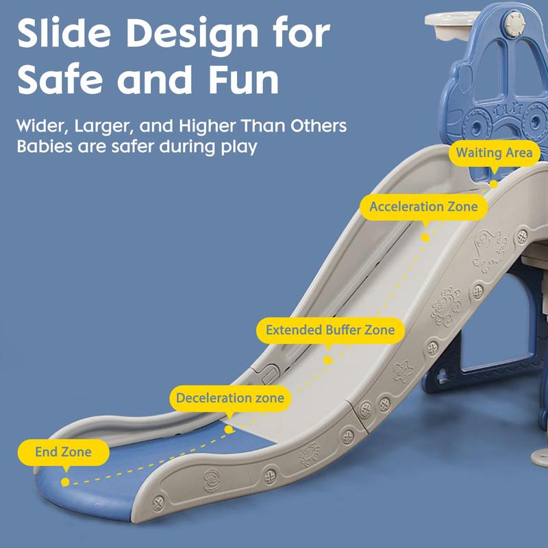 Toddler Slide and Swing Set 4 in 1 Toddler Playground with Swing Slide Climber and Basketball Baby Slide for Boys and Girls Backyard Playsets for Kids Indoor and Outdoor Blue